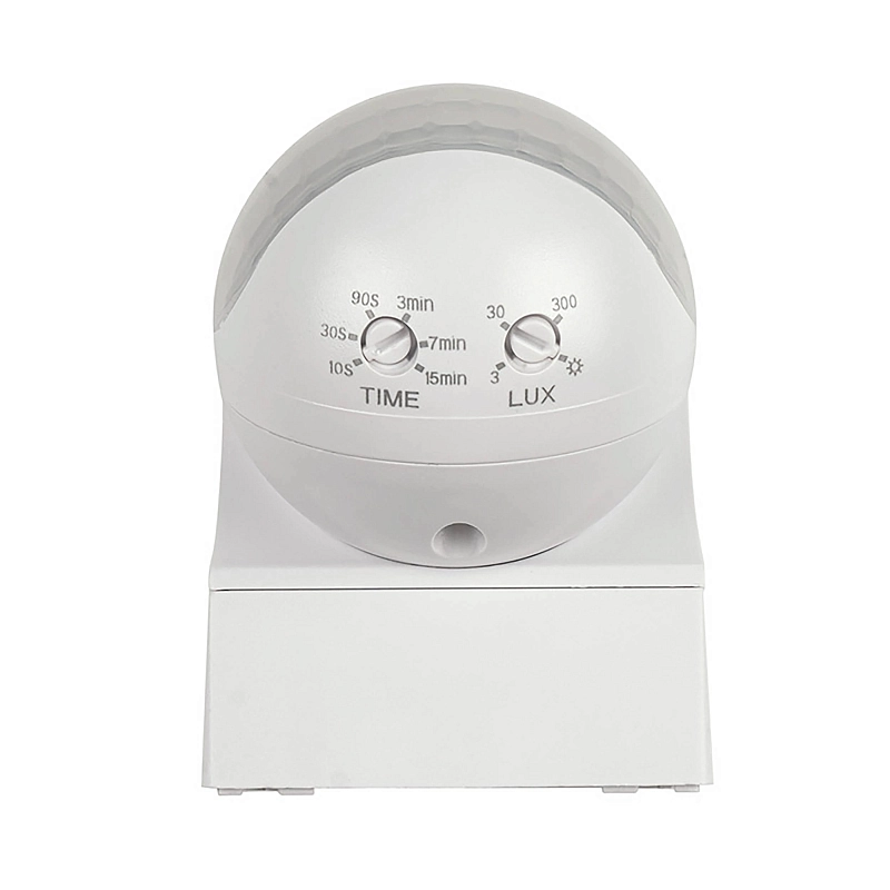 Датчик движения JazzWay PMS-IR 010 800Вт 12м инфракрасный, накладной, обзор 180°, радиус действия 12м, IP44, белый 5012936