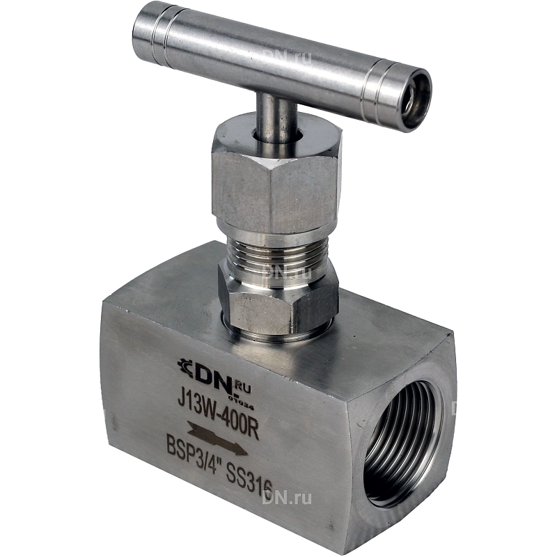 Клапан игольчатый VN3232M-T-Ht 1″ Ду25 Ру400 резьбовой, корпус - нержавеющая сталь 316, уплотнение - металл, с Т-образной рукояткой
